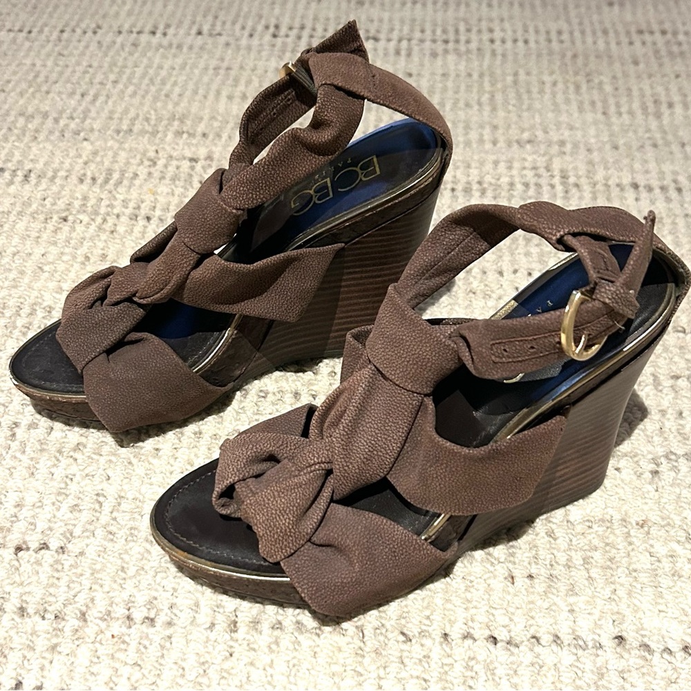 BCBG Brown Gladiator 5" Platform Wedges